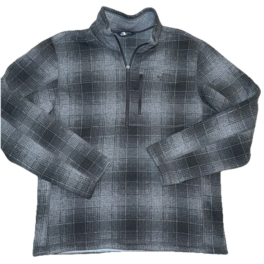 The North Face Jacket Mens Large Gray Plaid 1/4 Zip Gordon Lyons Fleece Pullover